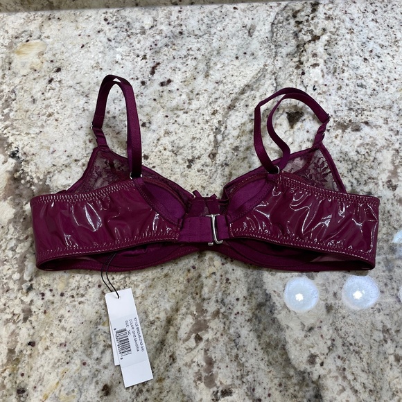 NWT Fleur du Mal Frankie Lace PVC Bebe Bra Sangria (34C) - Picture 4 of 6